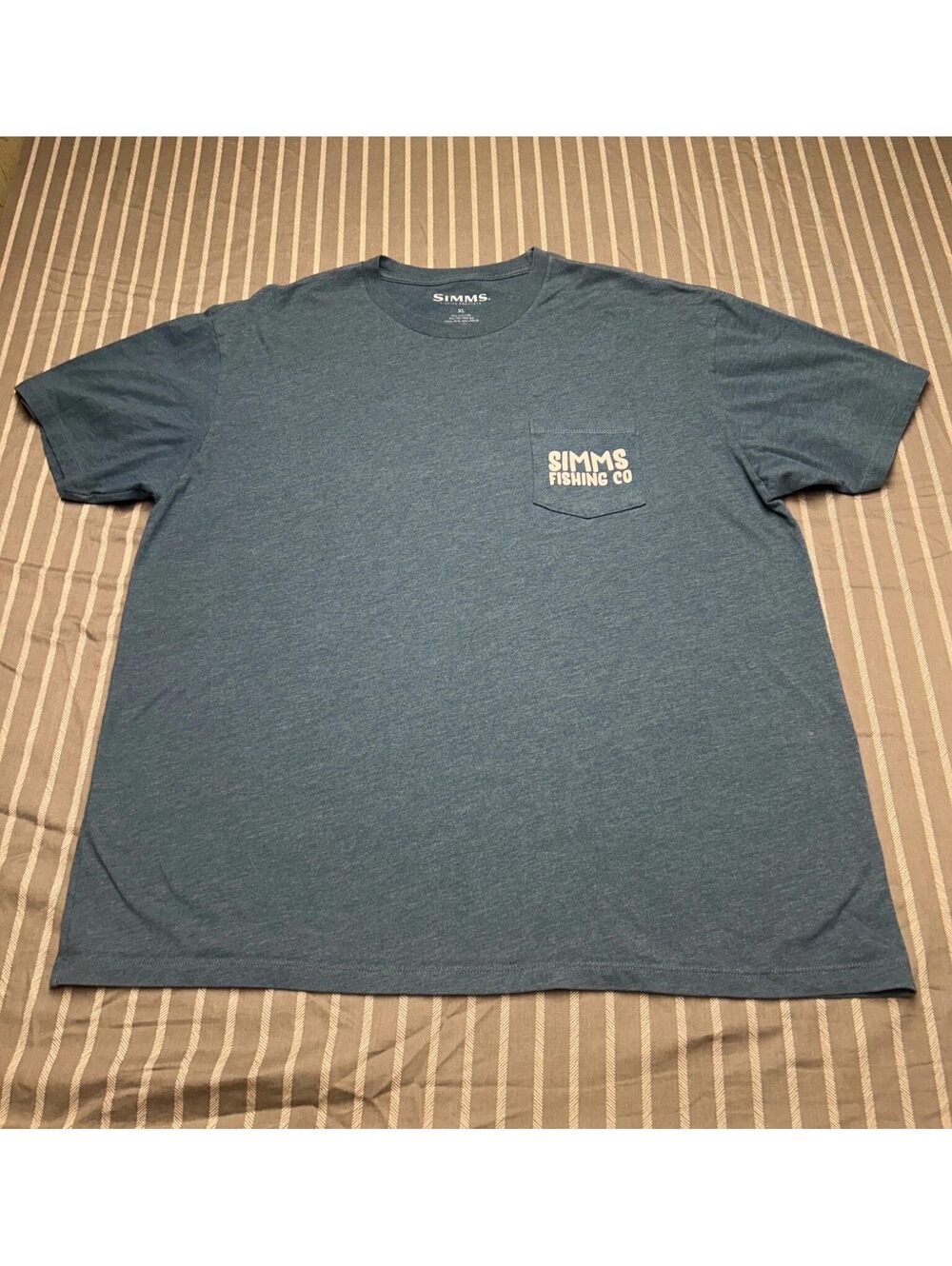 Simms Fishing Co Pocket Tee Steel Blue Heather Shirt Size XL